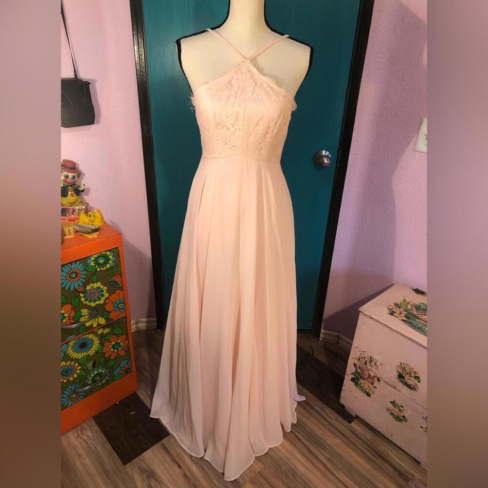 Lulu's Everlasting Enchantment Light Peach Pink Lace Maxi Formal Dress Size XS - Picture 5 of 9